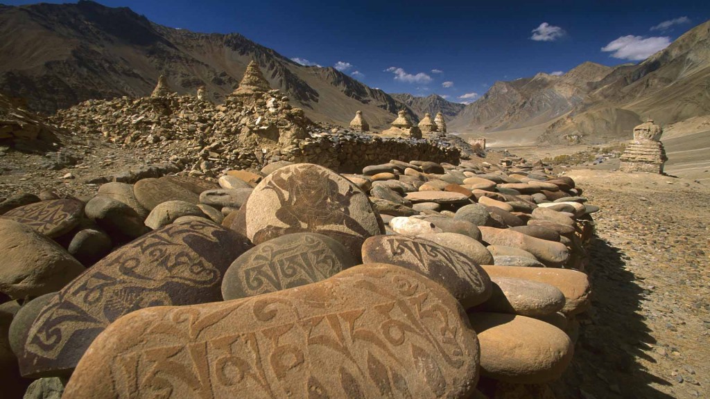 Carved Buddhist Mani Stones, Zangla, Kingdom of Zanskar, India